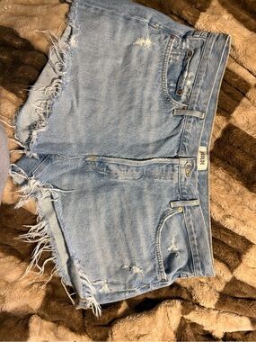 Agolde Light Blue Distressed Denim Shorts - Women